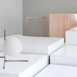 Lampe de Table GRECY 15cm Moderne en Argenté et Cristal, Idéale pour Bureau, Chambre et Salon, E27