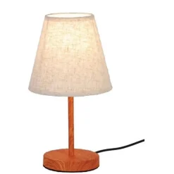 Lampe de table imitation bois et lin écru pied rond - Girard-Sudron
