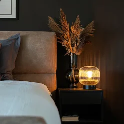 Lampe de table intelligente noire avec verre fumé, Wi-Fi A60 inclus - Karel