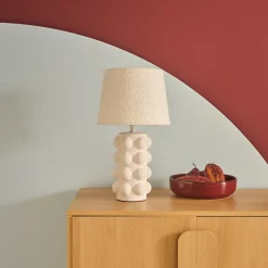 Lampe de table intérieur céramique moucheté blanc et noir. abat-jour en bouclette H 45cm - Mia