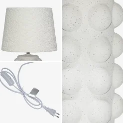 Lampe de table intérieur céramique moucheté blanc et noir. abat-jour en bouclette H 45cm - Mia