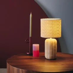 Lampe de table intérieur céramique greige. abat-jour bouclette H 41cm - Roxane