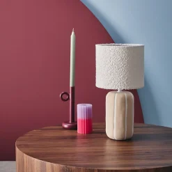 Lampe de table intérieur céramique greige. abat-jour bouclette H 41cm - Roxane