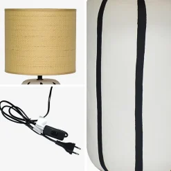Lampe de table intérieur céramique blanche. abat-jour effet rotin H 41cm - Roxane