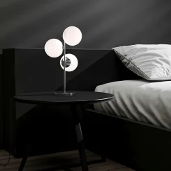 Lampe de Table KAVALA avec Trois Boules de Cristal Blanc 15cm, Structure en Métal Chromé, 3E27 Design Élégant et Fonct