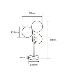 Lampe de Table KAVALA avec Trois Boules de Cristal Blanc 15cm, Structure en Métal Doré 3E27 Design Élégant et Fonction