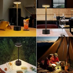 Lampe de table led nettlife à piles, sans fil, à intensité variable, rechargeable par usb-c, tactile, dorée, (noir, lot de 2)