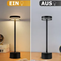Lampe de table led nettlife à piles, sans fil, à intensité variable, rechargeable par usb-c, tactile, dorée, (noir, lot de 2)