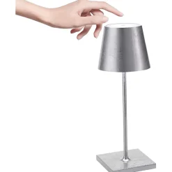 Lampe de table LED rechargeable et dimmable Zafferano Poldina Pro Mini Silver Leaf avec une autonomie allant jusqu'à 12 heures