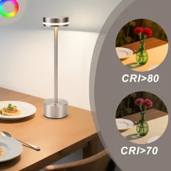 Lampe de table led sans fil nettlife, à piles, à intensité variable, rechargeable par usb-c, tactile, dorée (argent, lot de 2)