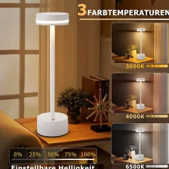 Lampe de table led sans fil nettlife, lampe de chevet à intensité variable avec batterie rechargeable usb-c, lampe tactile blanche