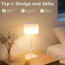 Lampe de table LED sans fil NETTLIFE. Intensité variable de 3000K à 6500K, rechargeable par USB-C. À piles, hauteur réglable.