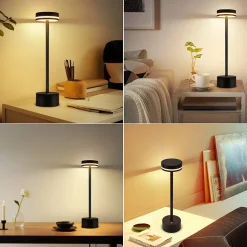 Lampe de table led sans fil nettlife, lampe de chevet à intensité variable 3 000 k-6 500 k avec port usb-c, tactile, noire