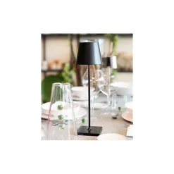Lampe de table LED Zafferano Poldina Pro noire rechargeable dimmable autonomie jusqu'à 12 h IP65 usage extérieur