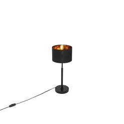 Lampe de table moderne abat-jour en tissu noir avec or - VT 1