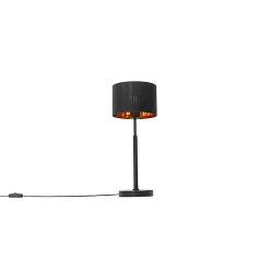 Lampe de table moderne abat-jour en tissu noir avec or - VT 1