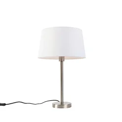 Lampe de table moderne en acier avec abat-jour blanc 32 cm - Simplo