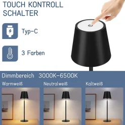 Lampe de table nettlife à piles, lampe de chevet sans fil - lampe de table led 2600 mha, lot de 2 à intensité variable usb