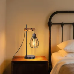 Lampe de table nettlife salon lampe de table vintage bois: noir lampe de chevet 1 lumière au design métal douille e27 sans ampoule