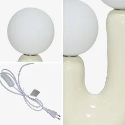 Lampe de table organique céramique beige et verre blanc H 31cm - Deva