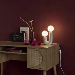 Lampe de table organique céramique beige et verre blanc H 31cm - Deva