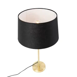 Lampe de table or/laiton avec abat-jour en lin noir 35 cm - Parte