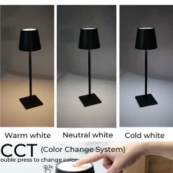 Lampe de Table Rechargeable Portable LED CCT 3000K4000K6000K en Aluminium, IP44, 15W, Tactile avec Intensité Réglable