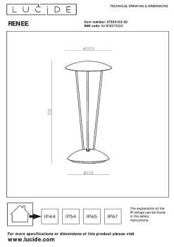 Lampe de table RENEE en aluminium avec LED intégré - Noir - Lucide