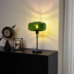 Lampe de table rétro noire avec verre vert - Bizle