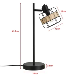 Lampe de table Shields métal rotin 42 x 20 x 14 cm noir beige lux.pro