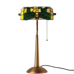 Lampe de table style Tiffany libellule en verre mosaïque vert pour chambre, bureau et lecture E27