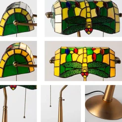 Lampe de table style Tiffany libellule en verre mosaïque vert pour chambre, bureau et lecture E27
