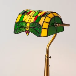 Lampe de table style Tiffany libellule en verre mosaïque vert pour chambre, bureau et lecture E27