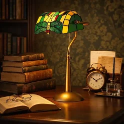 Lampe de table style Tiffany libellule en verre mosaïque vert pour chambre, bureau et lecture E27