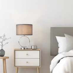 Lampe de table Torquay E14 métal polyester 42 cm chrome gris lux.pro