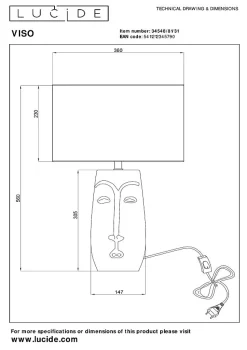 Lampe de table VISO en céramique avec 1xE27 - Blanc - Lucide