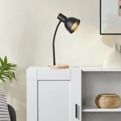 Lampe de table Woodley E14 abat-jour 17 x 12 cm effet bois noir lux.pro