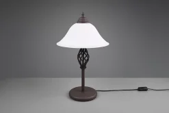 Lampe de table 2xE14 max 40W, Métal rouille & Verre blanc, Interrupteur à cordon - Trio - Rustica