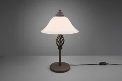 Lampe de table 2xE14 max 40W, Métal rouille & Verre blanc, Interrupteur à cordon - Trio - Rustica