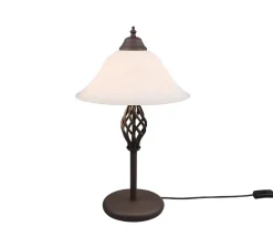 Lampe de table 2xE14 max 40W, Métal rouille & Verre blanc, Interrupteur à cordon - Trio - Rustica