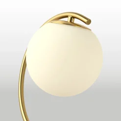 Lampe de Table YLSA Globe en Cristal Opalin et Base Dorée, Idéale pour Chambre, Bureau et Hôtel E27