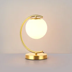 Lampe de Table YLSA Globe en Cristal Opalin et Base Dorée, Idéale pour Chambre, Bureau et Hôtel E27
