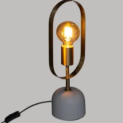 Lampe Edi - gris et doré - base effet marbre H44 cm - Atmosphera