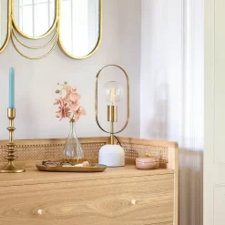 Lampe Edi - gris et doré - base effet marbre H44 cm - Atmosphera