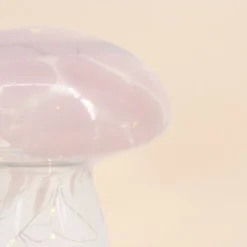 Lampe LED forme champignon en verre rose 18cm