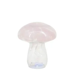 Lampe LED forme champignon en verre rose 18cm