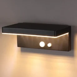 Lampe LED Solaire Extérieur avec Détecteur de Mouvement 3 Modes Étanche, Aluminium, Noir Classe énergétique G
