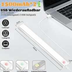 Lampe LED sous meuble NETTLIFE avec détecteur de mouvement, rechargeable par USB, 1 500 mAh, idéale pour un placard