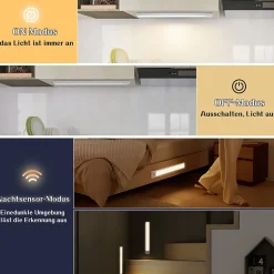 Lampe LED sous meuble NETTLIFE avec détecteur de mouvement, rechargeable par USB, 1 500 mAh, un couloir ou un placard