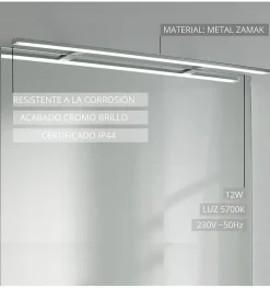 Lampe murale LED multi crochets pour miroir de salle de bain - Lumière blanche froide (5700K) - 80cm - Pegasus Model